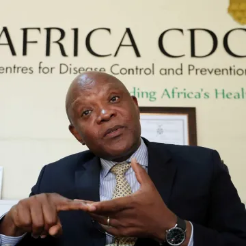 FILE PHOTO: John Nkengasong, Africa's Director of the Centers for Disease Control, speaks during an interview with Reuters at the African Union Headquarters in Addis Ababa