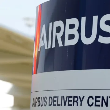 Logo of Airbus is pictured at the aircraft builder's headquarters of Airbus in Colomiers near Toulouse