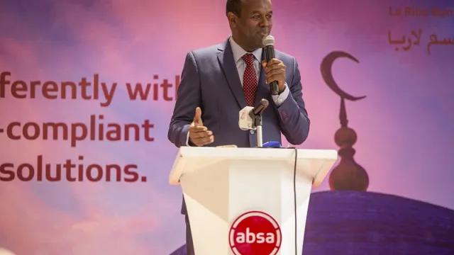 Absa Bank MD Abdi Mohamed giving his speech during the Absa BBS launch