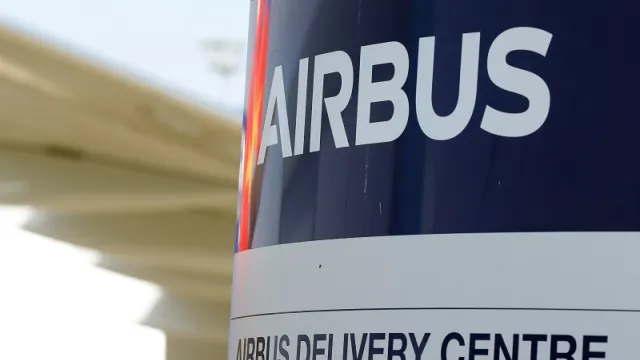 Logo of Airbus is pictured at the aircraft builder's headquarters of Airbus in Colomiers near Toulouse